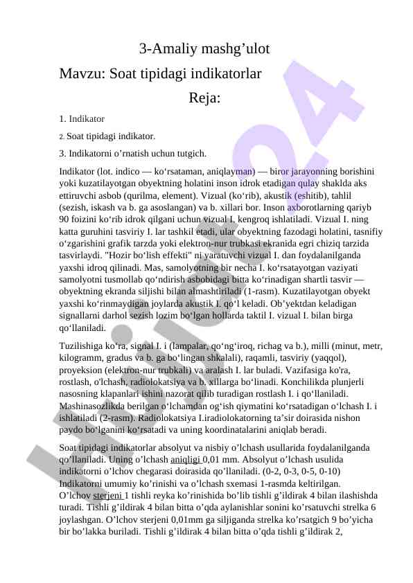 Soat tipidagi indikatorlar haqida ma'lumot