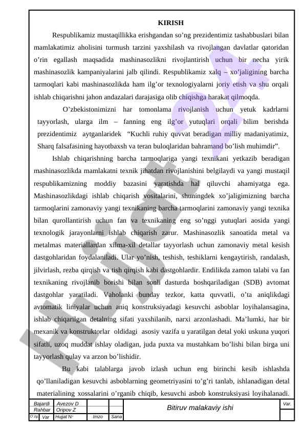 Mashinasozlikni rivojlantirishda innovatsiyalar va texnologiyalar