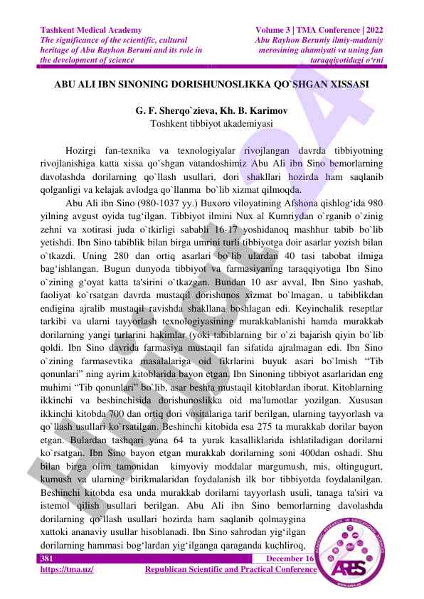 Abu ali ibn sino's contribution to medicine