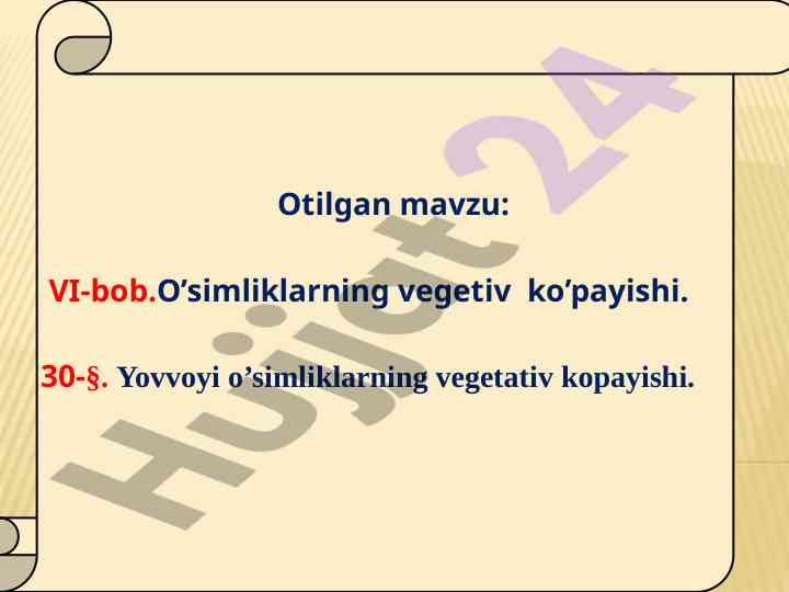 O’simliklarning vegetativ ko’payishi testlari