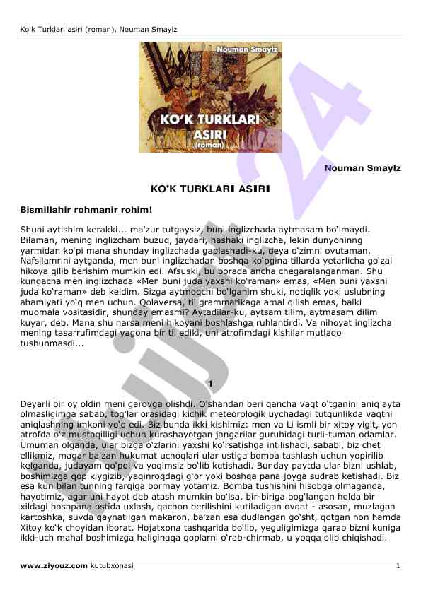 Ko'k turklari asiri romanining tahlili