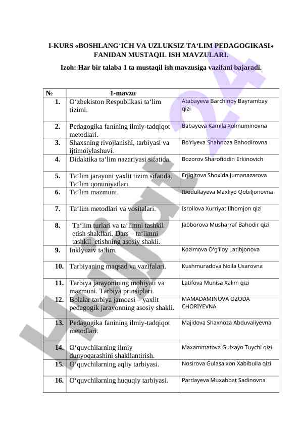 Boshlang‘ich va uzluksiz ta‘lim pedagogikasi