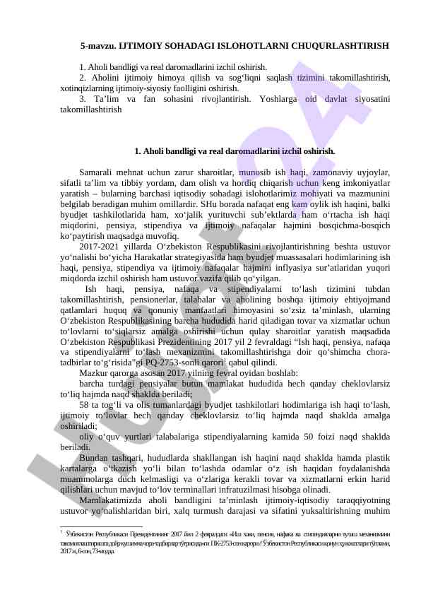 Ijtimoiy sohadagi islohotlarni chuqurlashtirish