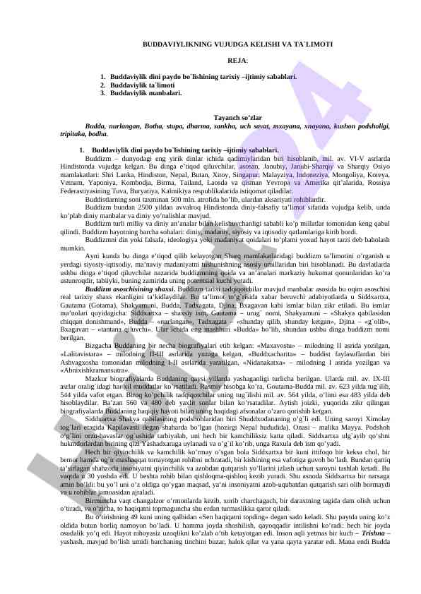 Buddaviylik tarixiy ijtimiy sabablari va ta'limoti