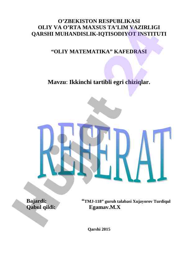 Ikkinchi tartibli egri chiziqlar tahlili