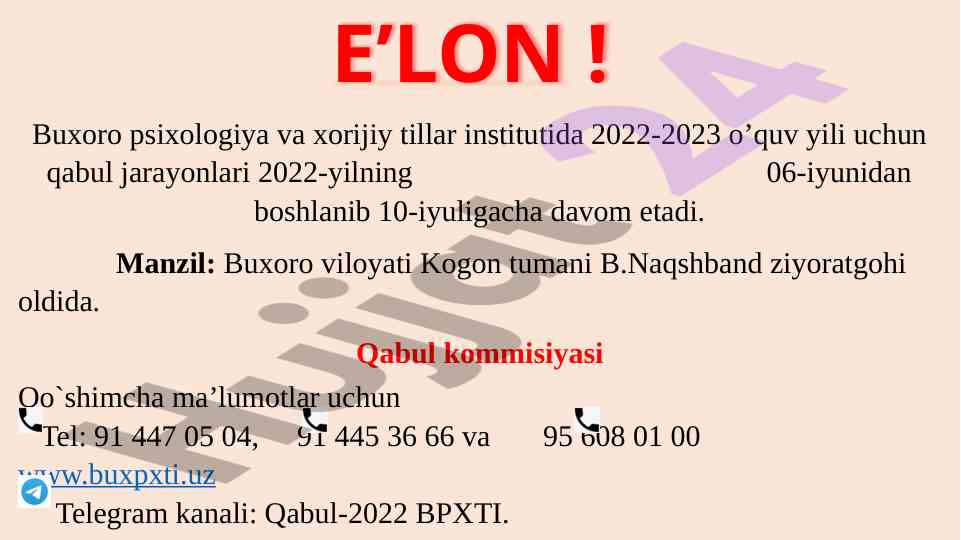 2022-2023 o‘quv yilida buxoro institutiga qabul