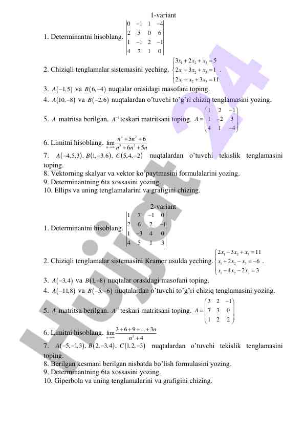 Chiziqli tenglamalar va determinant hisobi