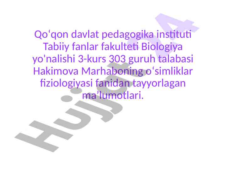 Yuksak o'simliklar fiziologiyasi asoslari