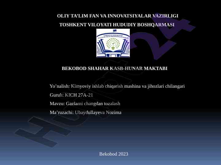 Gazlarni changdan tozalash usullari taqdimoti