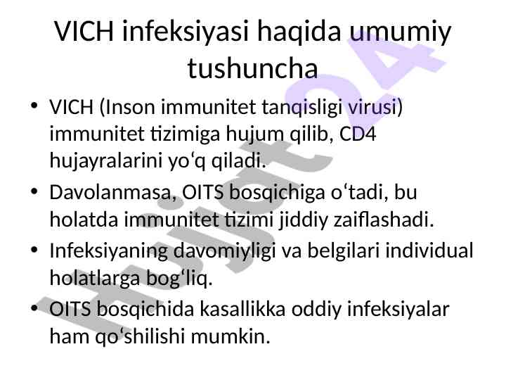 Vich infeksiyasining asosiy tamoyillari va yuqish yo‘llari