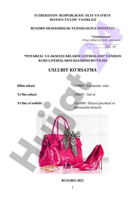 Kurs loyiha uslubiy ko'rsatma poyabzal va aksessuarlar