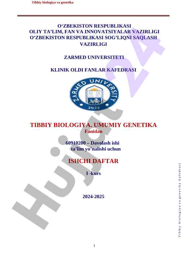 Tibbiy biologiya umumiy genetika ishchi daftari