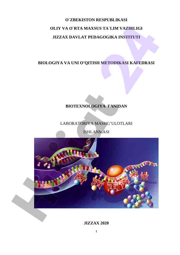 Biotexnologiya fanidan laboratoriya mashg'ulotlari