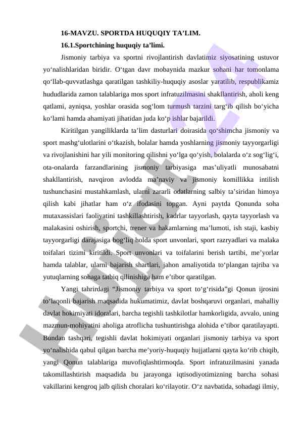 Sportda huquqiy ta’limning ahmiyati