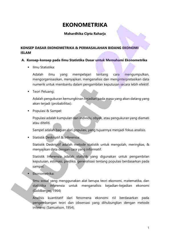 Dasar-dasar ekonometrika dan permasalahan ekonomi islam