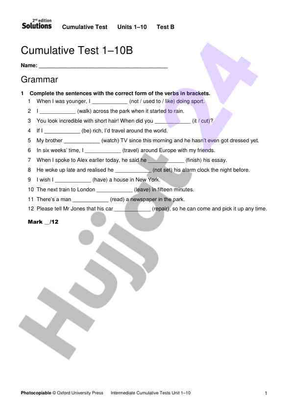 Intermediate cumulative tests units 1 10 overview