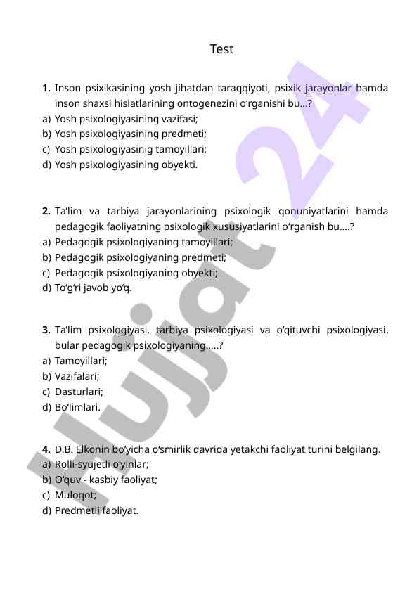 Inson psixikasining yosh jihatdan taraqqiyoti