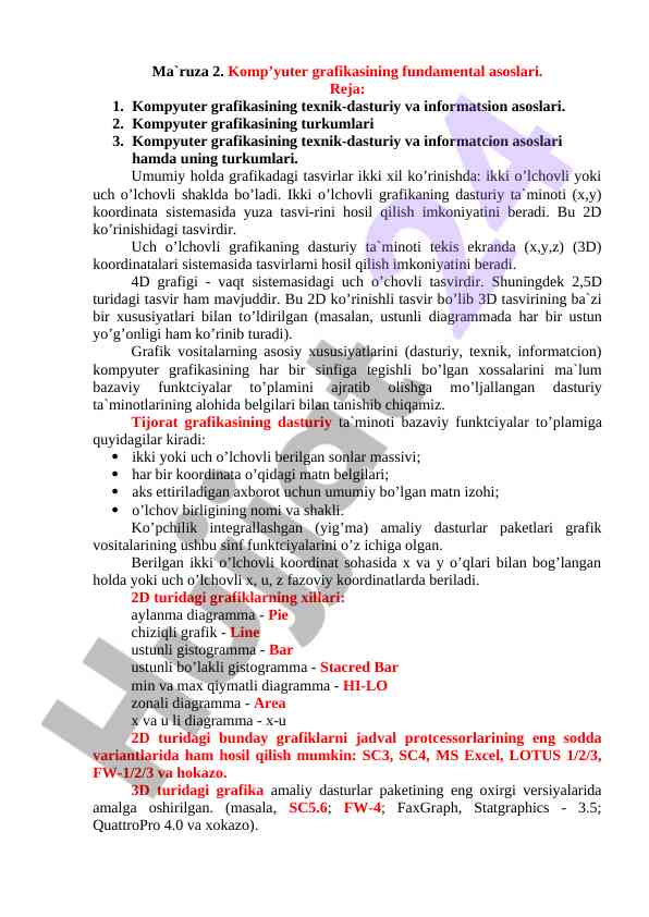 Komp’yuter grafikasining fundamental asoslari