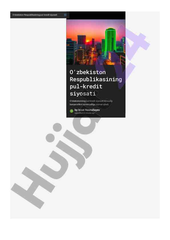 O'zbekistonning pul-kredit siyosati va iqtisodiy barqarorlik