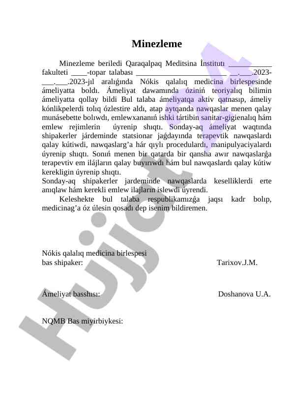 Minezleme ameliyati va teoriyaliq bilimlar
