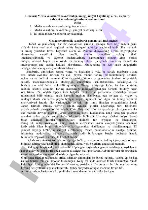 Media va axborot savodxonligi tushunchasi va jamiyat