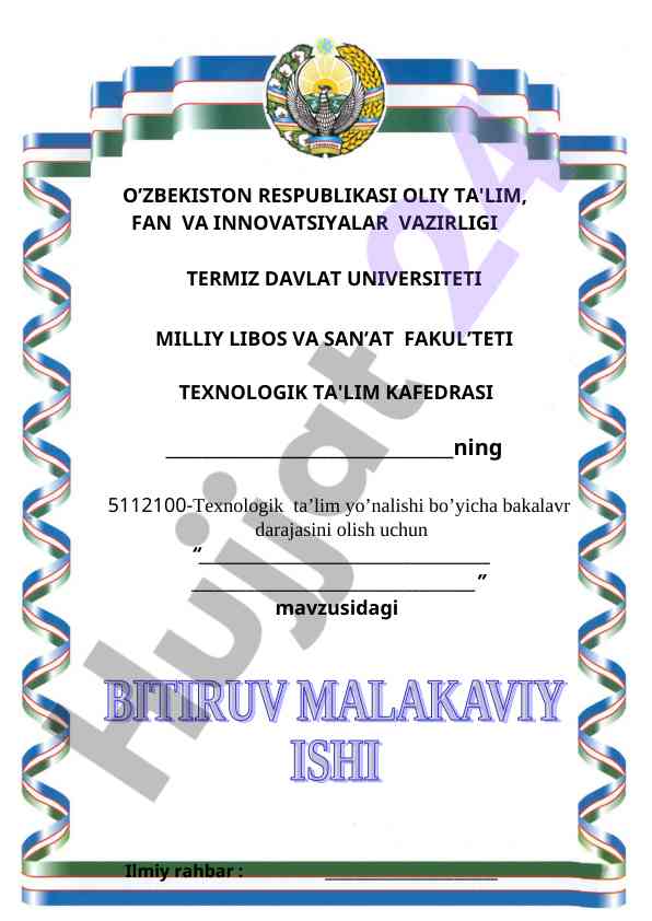 Texnologik Ta'lim Yo'nalishi Bo'yicha Ilmiy Ish