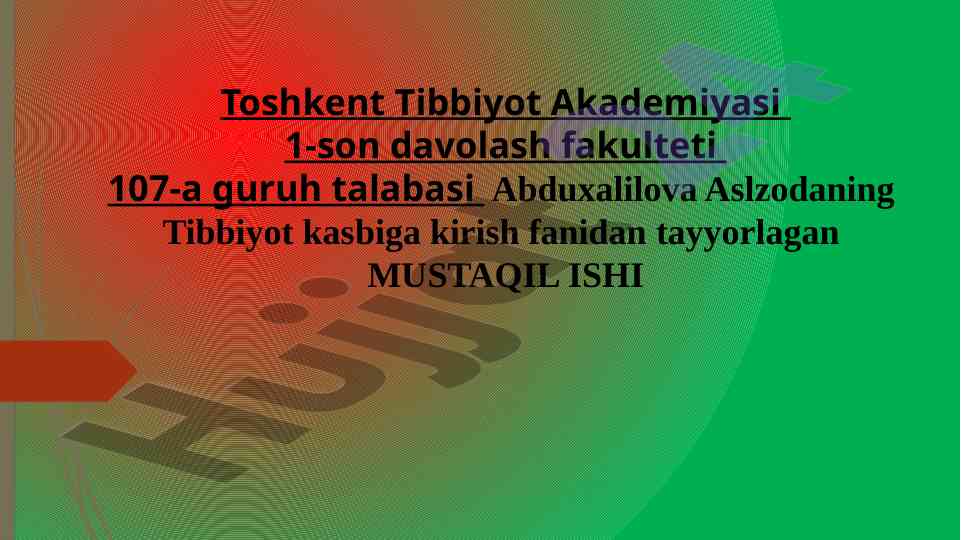 Zond orqali ovqatlantirish mavzusi bo'yicha mustaqil ish