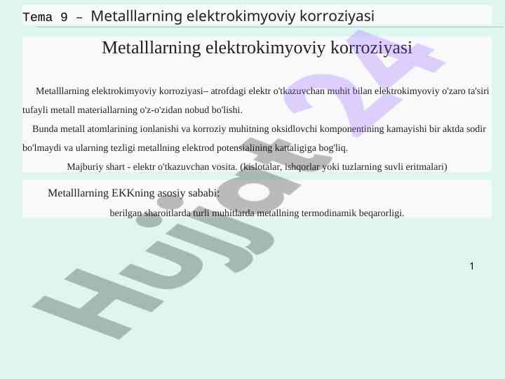 Metallarning elektrokimyoviy korroziyasi tahlili