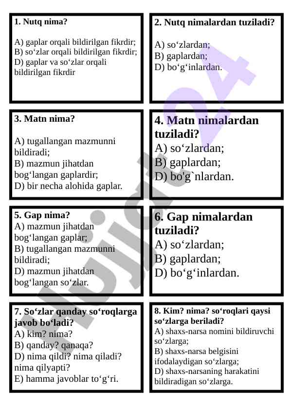 So‘roqlar va matn tuzilishi haqida savollar