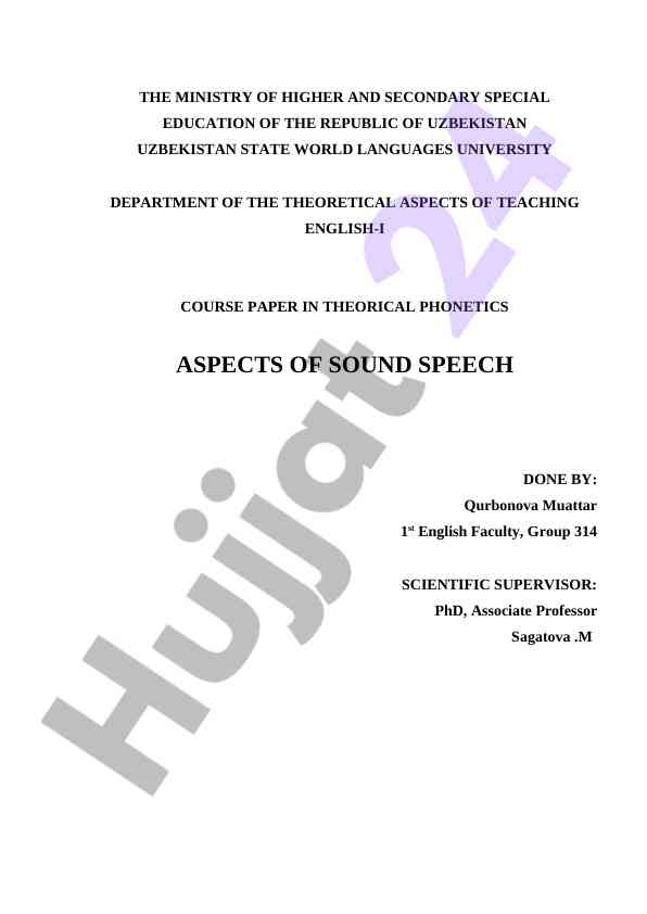 Aspects of sound speech in theoretical phonetics