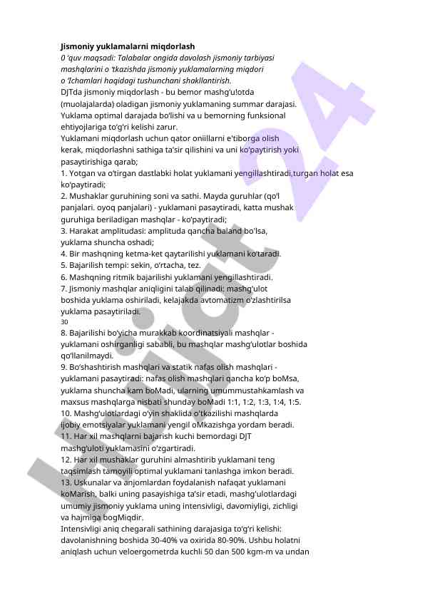 Jismoniy yuklamalarni miqdorlash va ta'sirlari