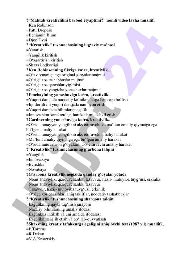 Kreativlik tushunchasi va uning asosiy aspektlari