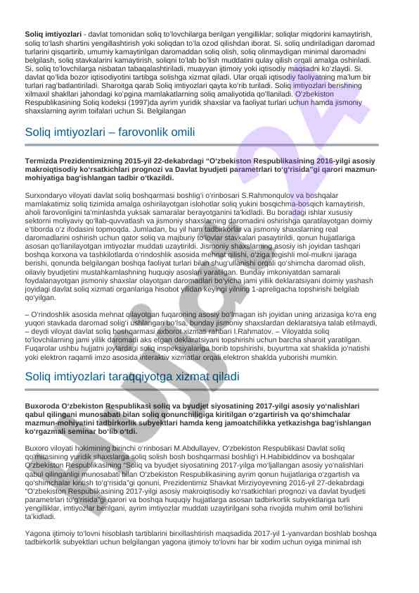 Soliq imtiyozlari va ularning iqtisodiy ahmiyati