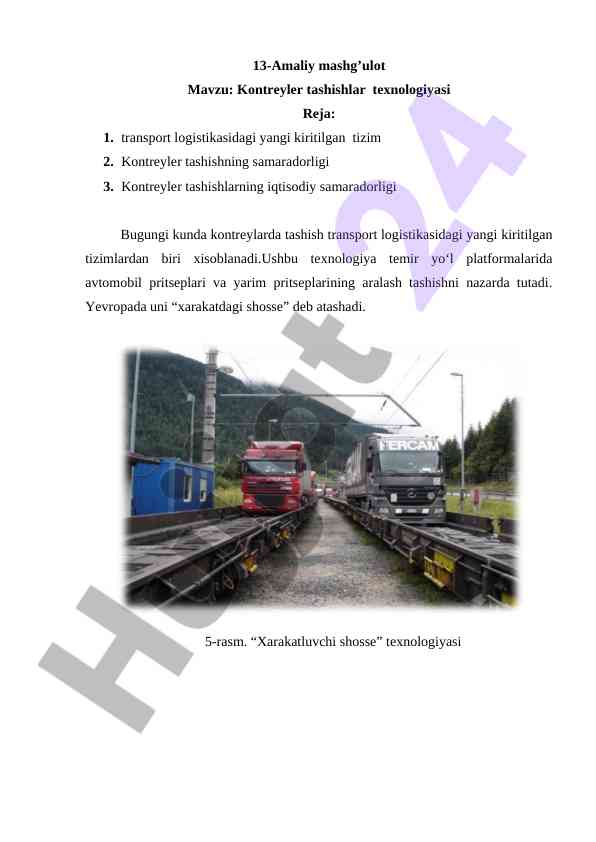 Kontreyler tashishlar texnologiyasi tahlili