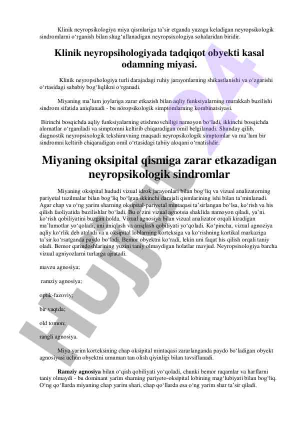 Klinik neyropsikologiya va vizual idrok jarayonlari