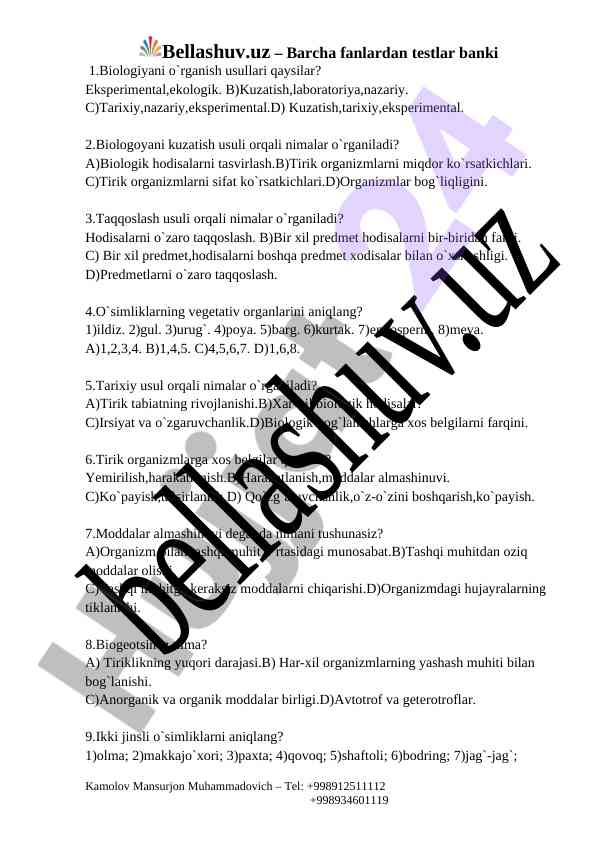 Biologiyani o‘rganish usullari va kuzatish