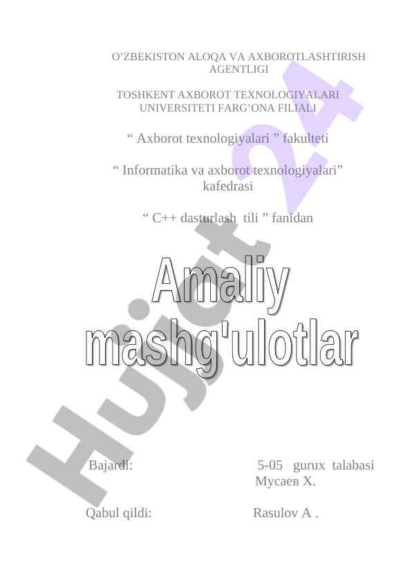 C++ dasturlash tili bo'yicha dars ishlari