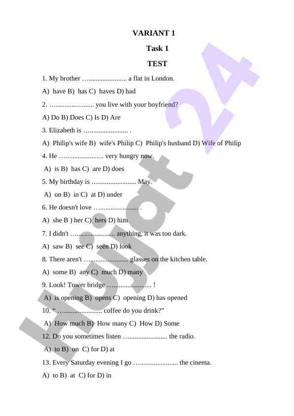 English language test for basic understanding