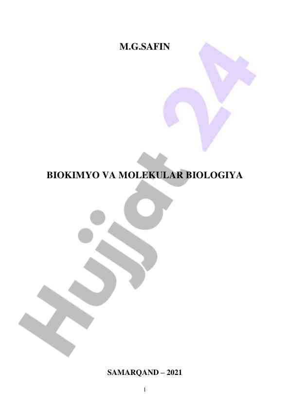 Biokimyo va molekular biologiya o‘quv qo‘llanma