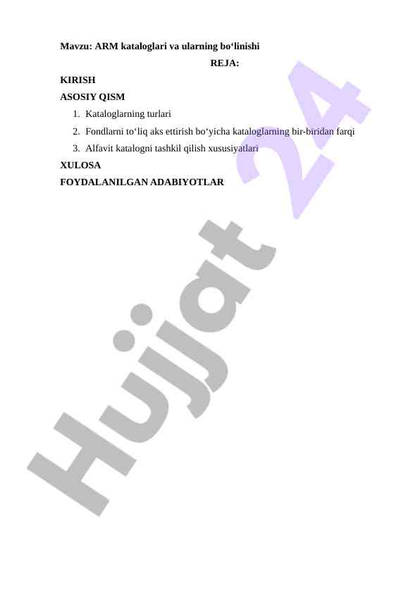 Arm kataloglari va ularning boʻlinishi