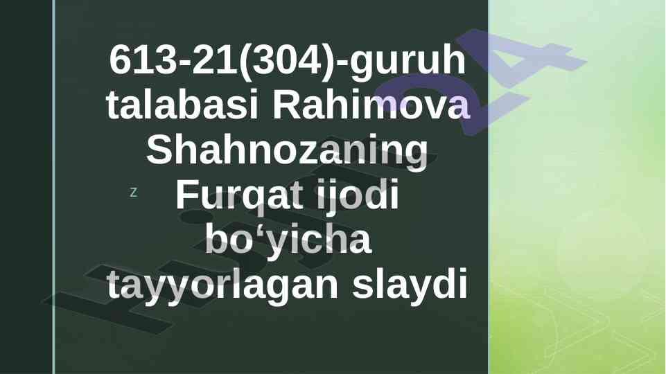 Furqat hayoti va ijodi haqida taqdimot