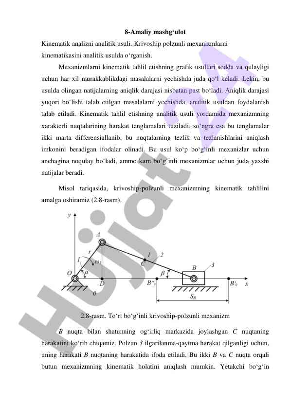Kinematik tahlilning analitik usuli o‘rganilishi