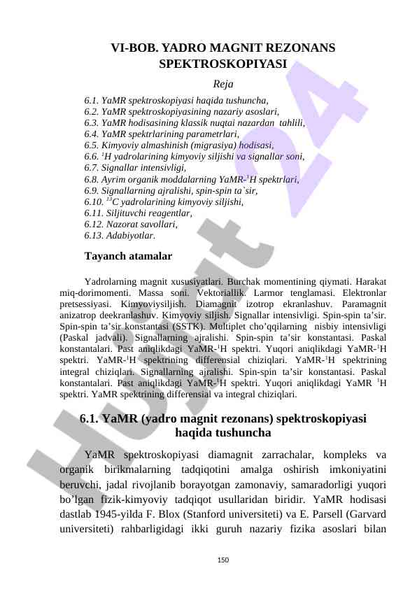 Yadro magnet rezonans spektroskopiyasi tahlili