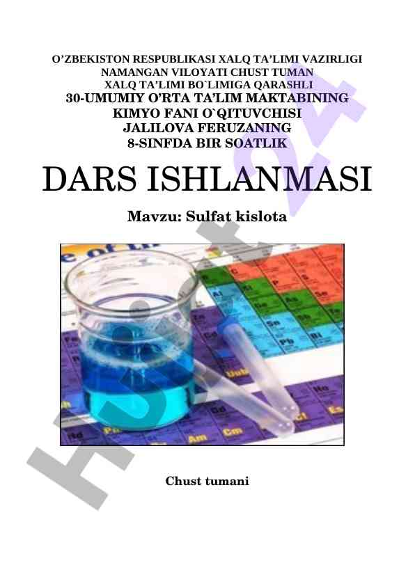 Sulfat kislota dars ishlanmasi 8-sinf uchun