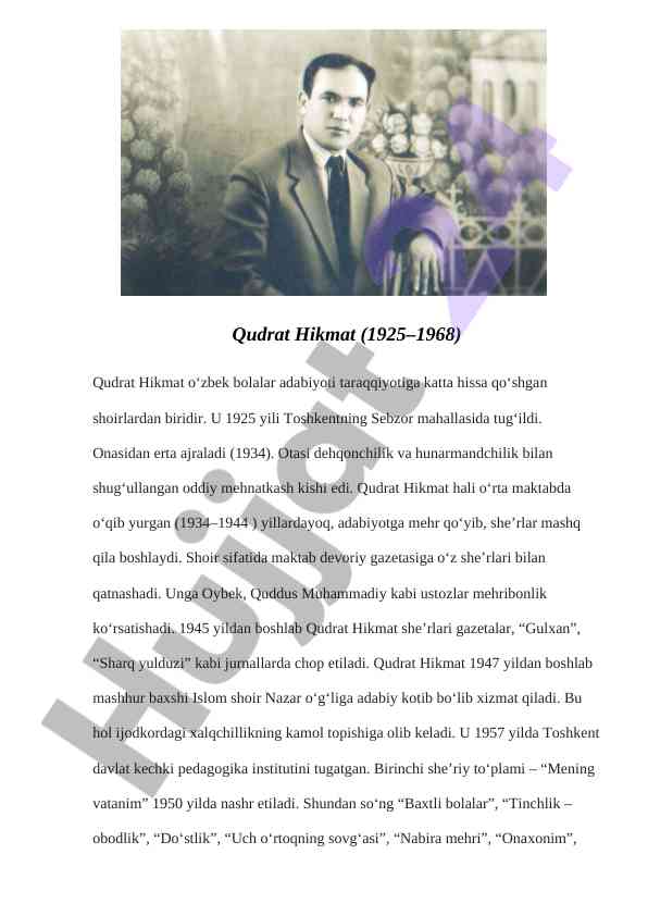 Qudrat hikmat: o'zbek bolalar adabiyoti ajoyib badiiy