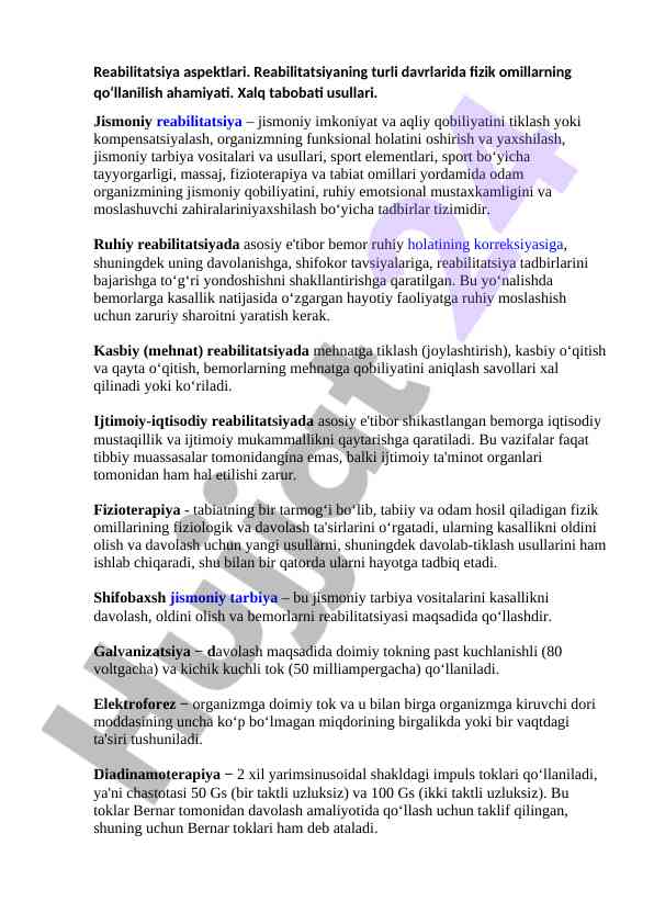Reabilitatsiya aspektlari va ularning ahamiyati