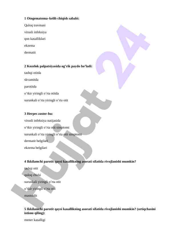 Quloq kasalliklari tahlili va diagnostika
