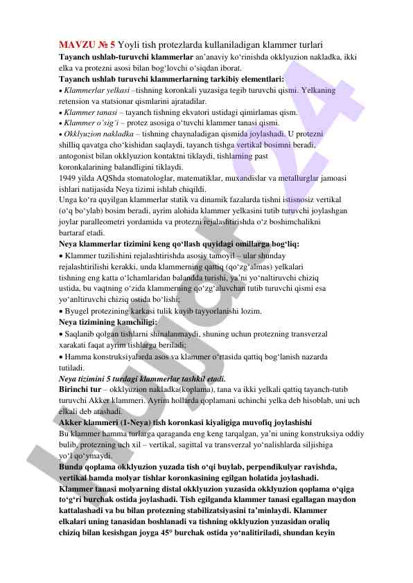 Yoyli tish protezlarda klammer turlari