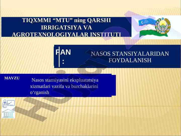 Nasos stansiyalarini ekspluatatsiya xizmatlari o‘rganish