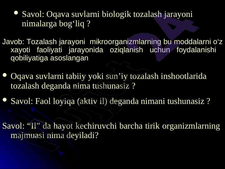 Biologik tozalash usullari tushunchalari